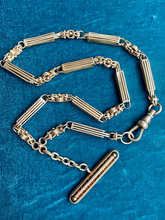Antique Edwardian Multi-Bar 14k Gold 15.5" Albert Watch Chain