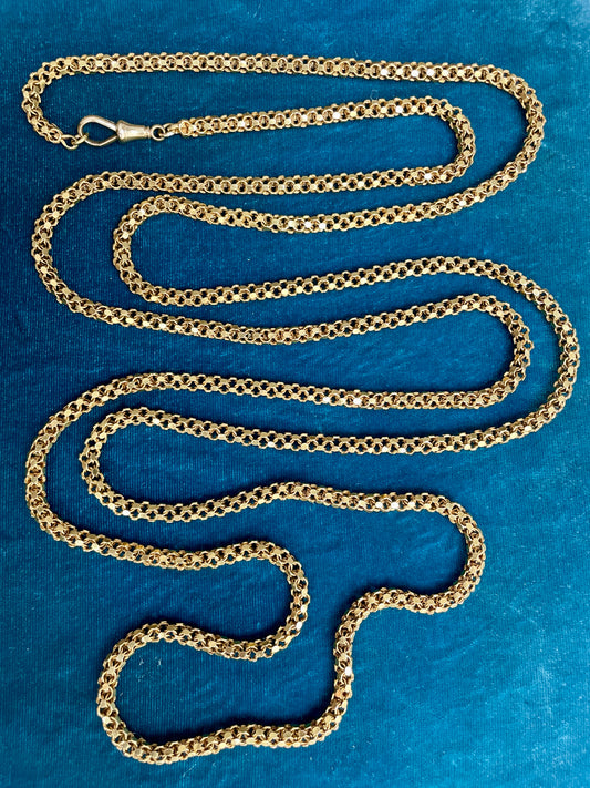 Antique Portuguese Star Link 19k Gold 65" Long Guard Chain