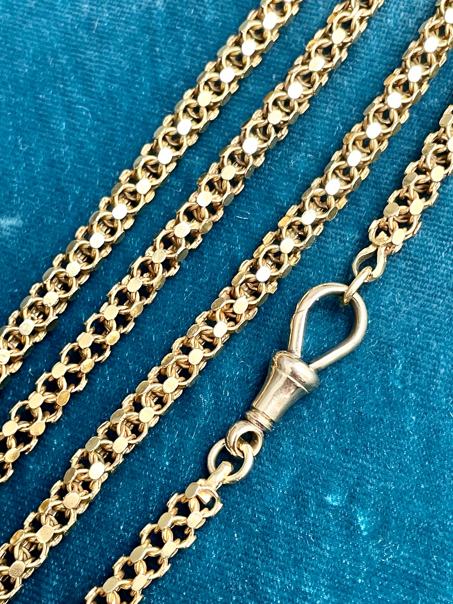 Antique Portuguese Star Link 19k Gold 65" Long Guard Chain