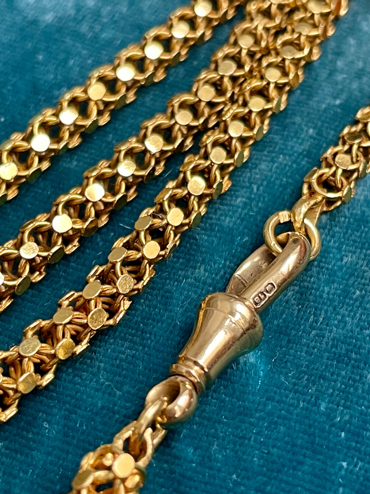 Antique Portuguese Star Link 19k Gold 65" Long Guard Chain
