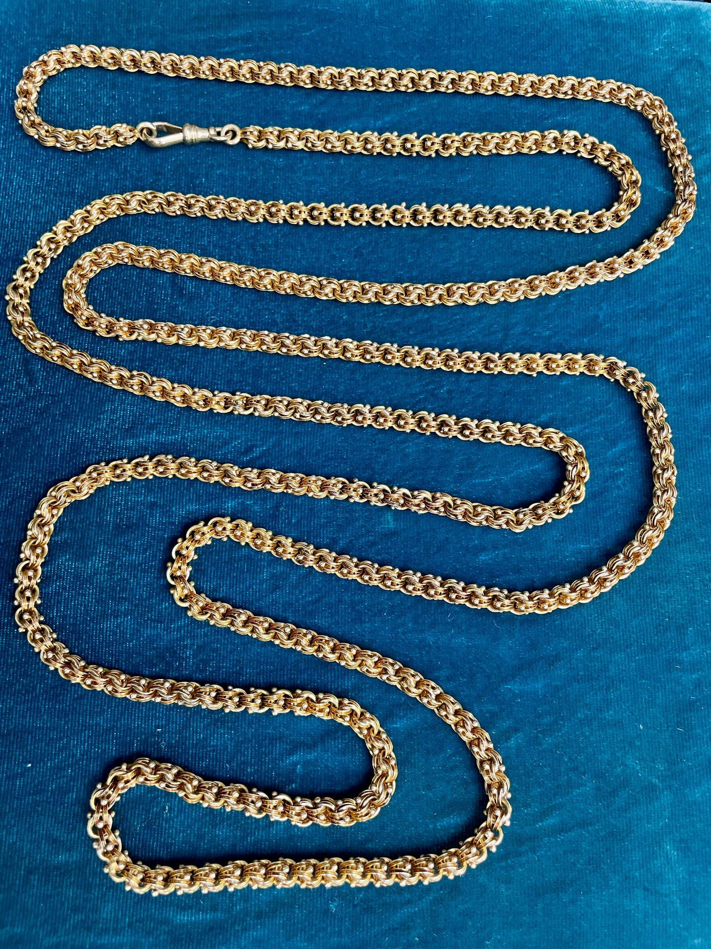 Antique Fancy Link 14k Gold 62" Long Guard Chain