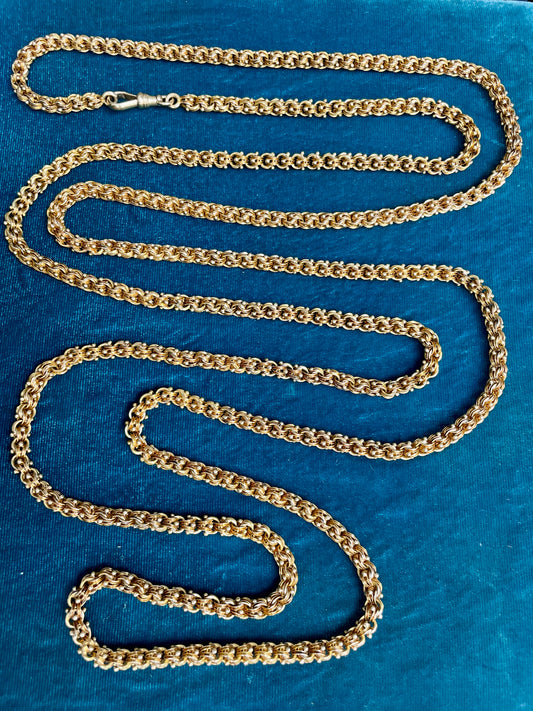 Antique Fancy Link 14k Gold 62" Long Guard Chain