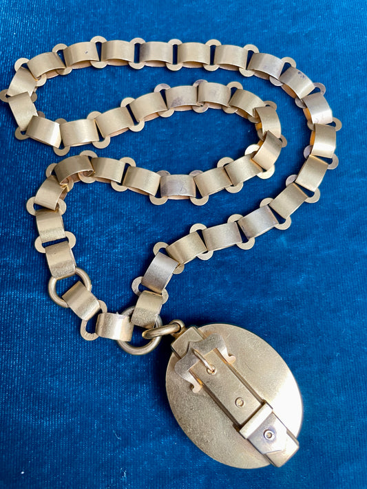 Antique Victorian Book Chain with Locket 15k Necklace