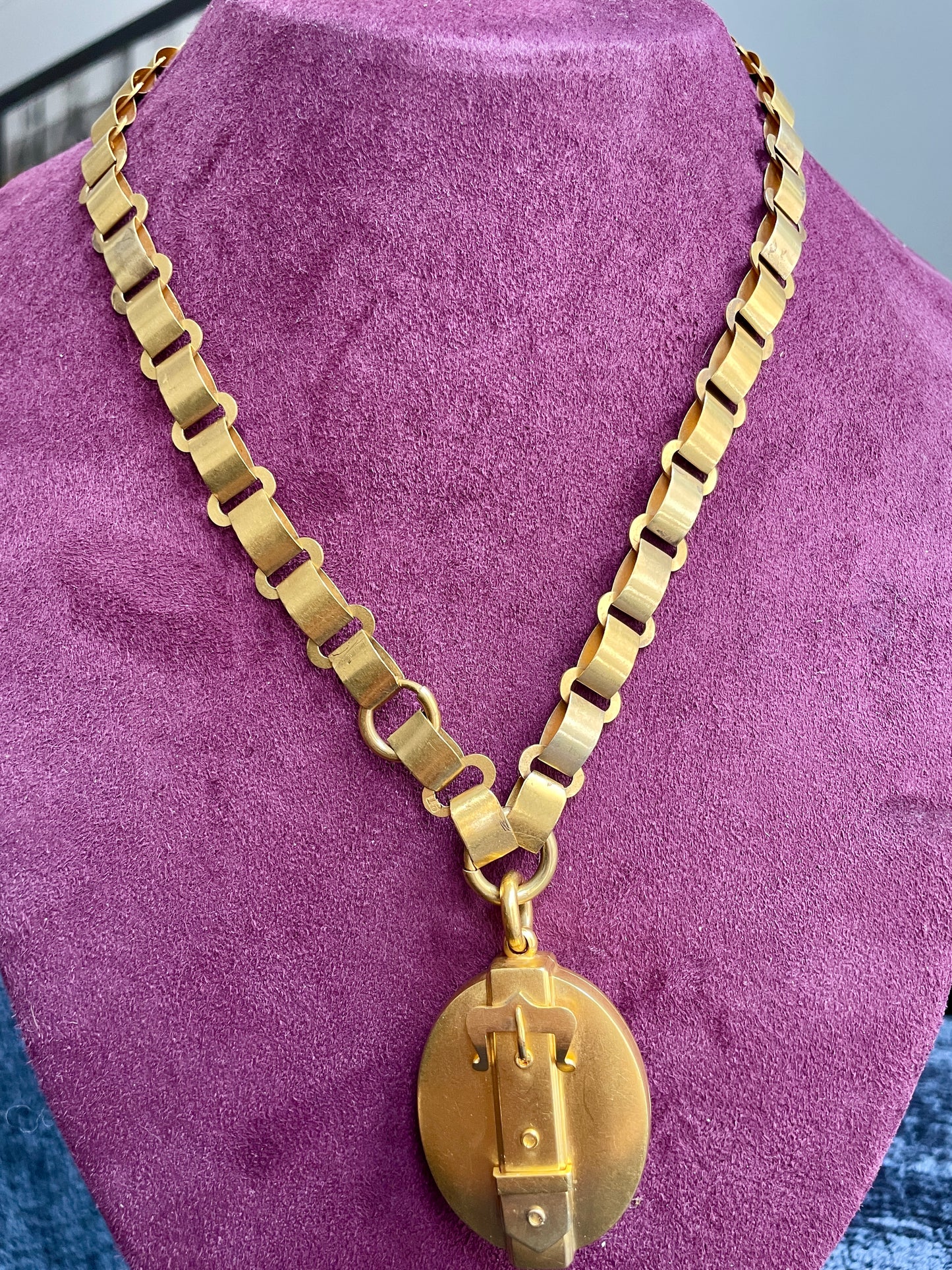 Antique Victorian Book Chain with Locket 15k Necklace