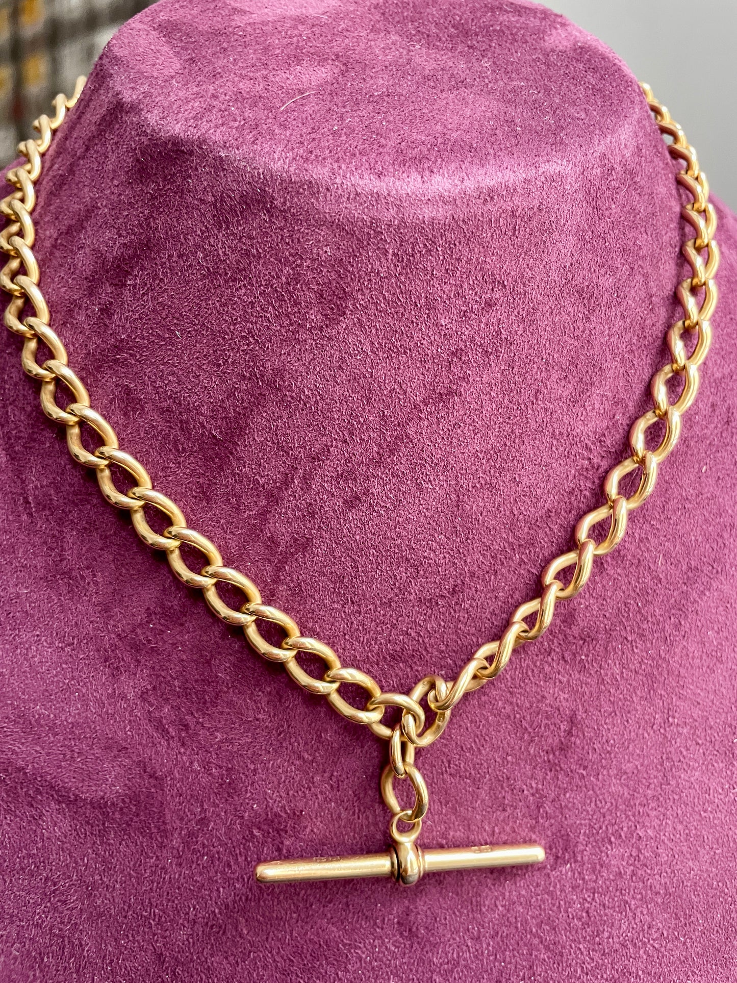 English Open Curb Link 18K Gold 16.3" Albert Watch Chain