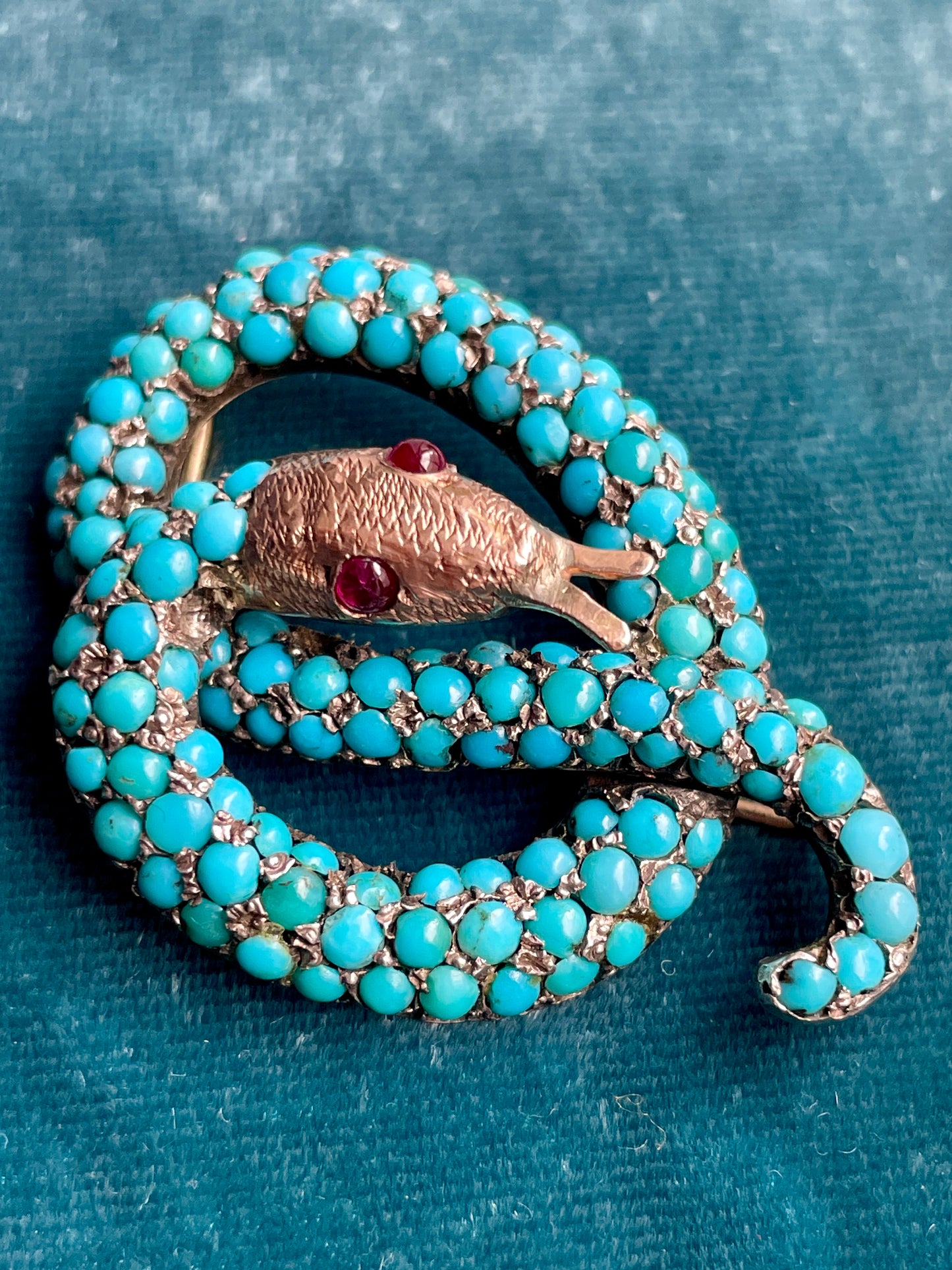 Antique Victorian Turquoise and Garnet Snake Gold Pendant