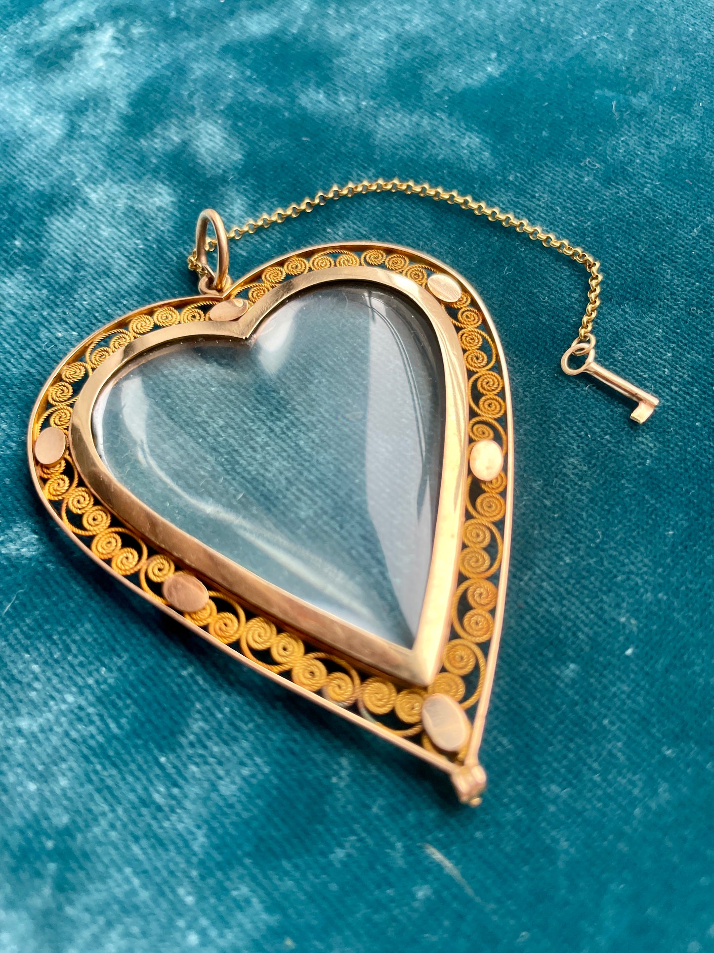 Antique Belle Époque Rock Crystal Heart With Small Key 18k Rose Gold Locket
