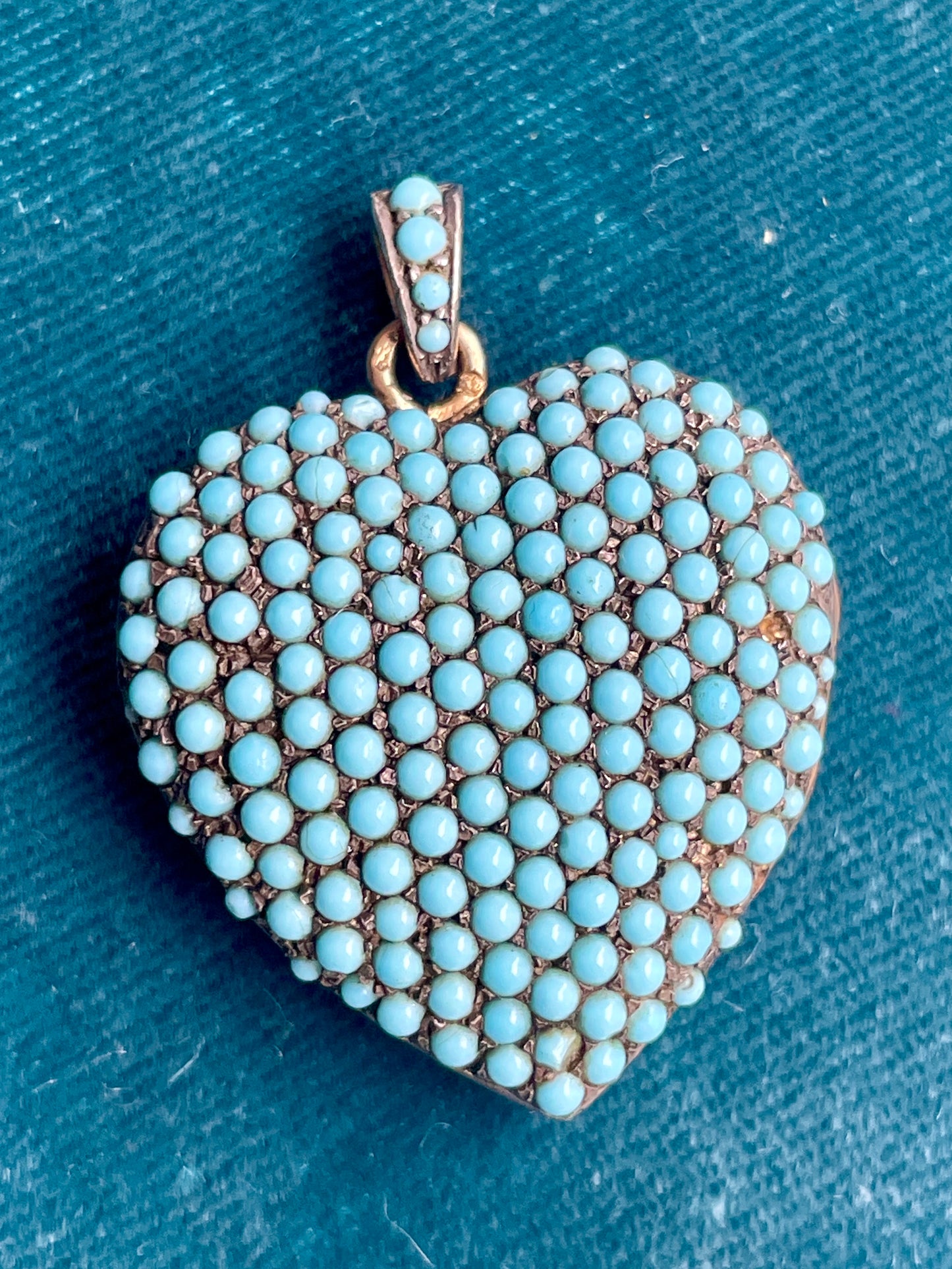Mid-Century English Turquoise Heart with Bow Silver and Gold Locket