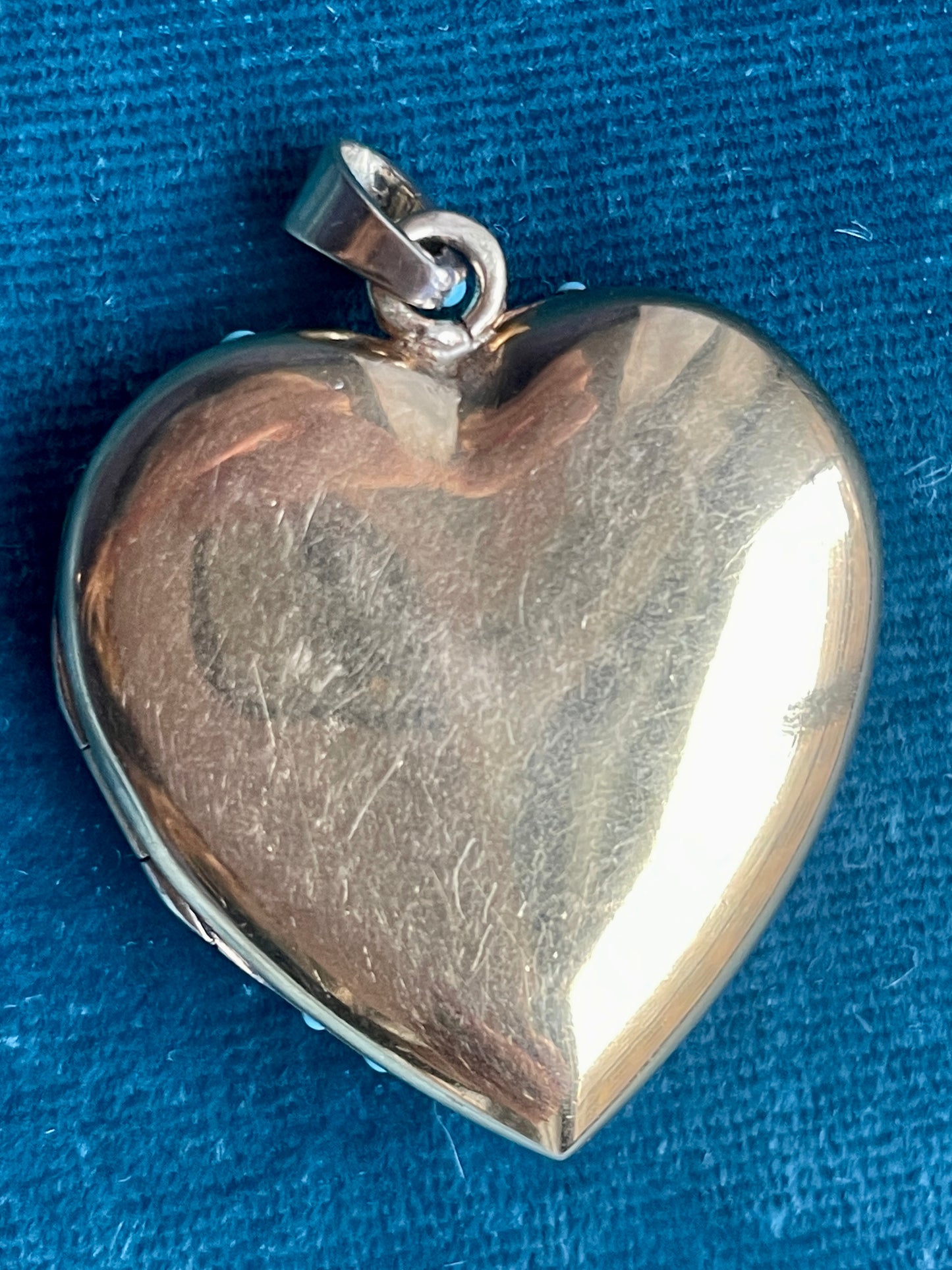 Mid-Century English Turquoise Heart with Bow Silver and Gold Locket