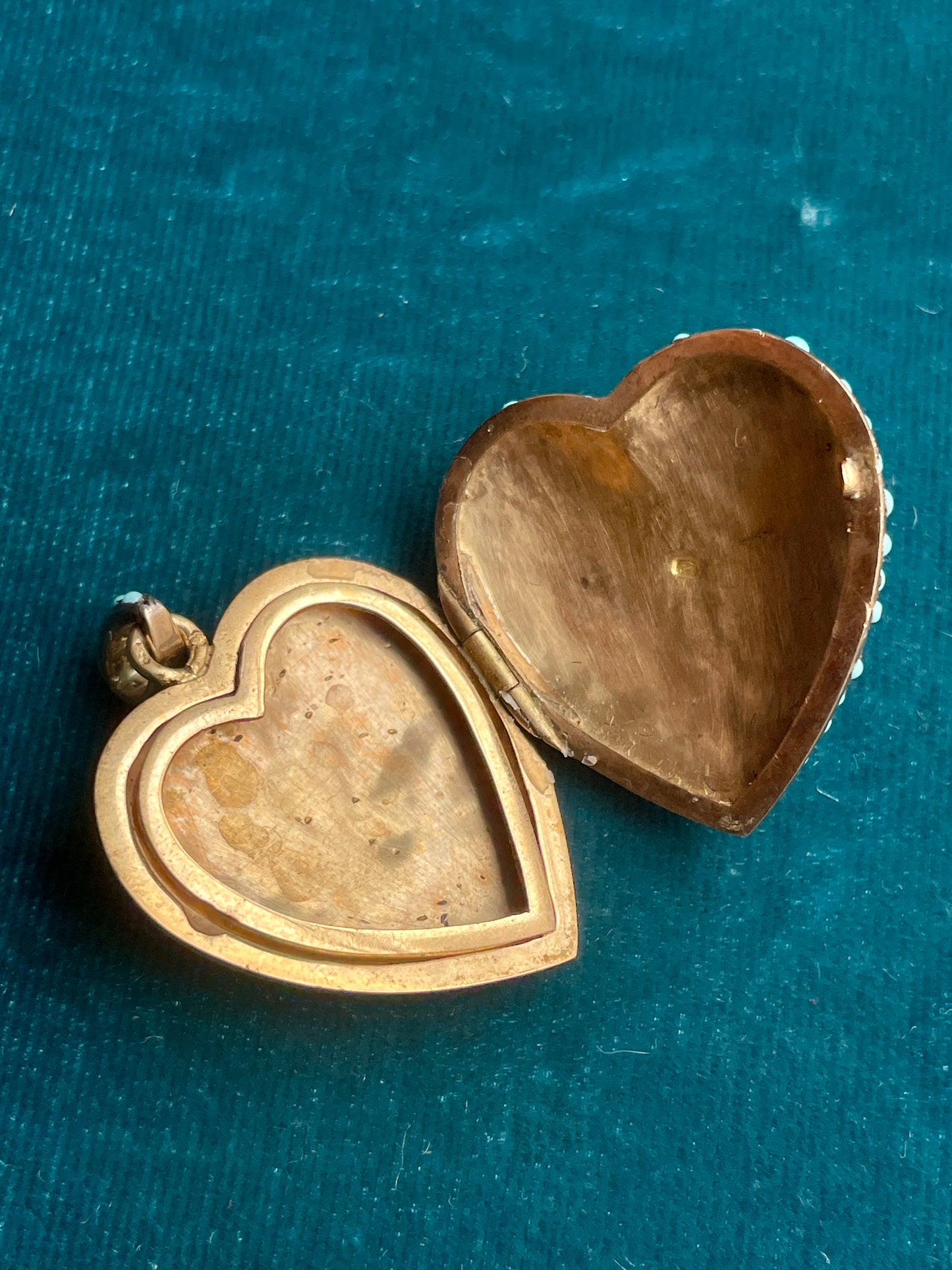 Mid-Century English Turquoise Heart with Bow Silver and Gold Locket