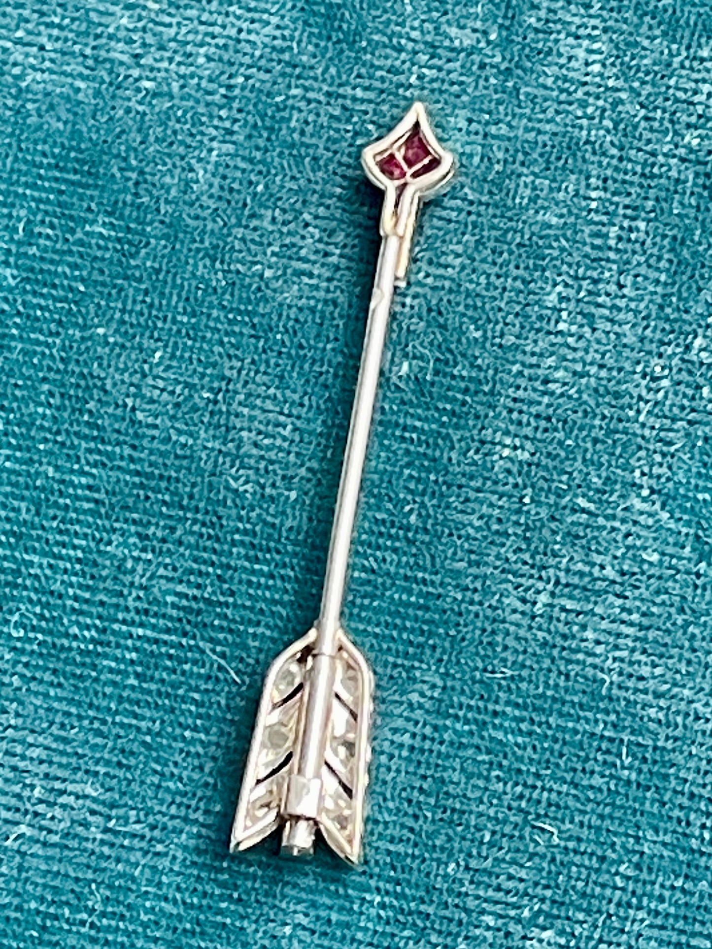 Art Deco Ruby and Diamond Jabot Arrow Platinum Pin