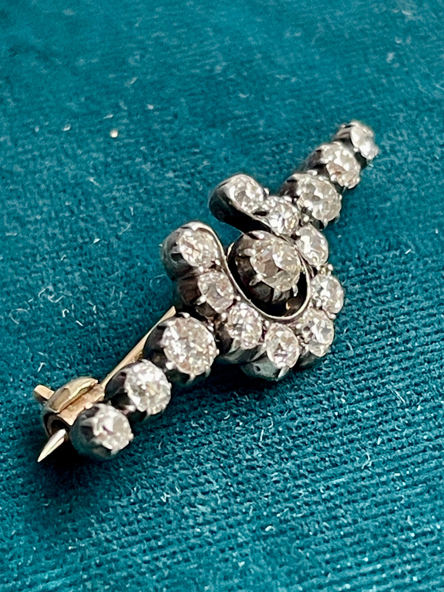 Antique Victorian Old-Cut Diamond Horseshoe Silver-Over-Gold Brooch