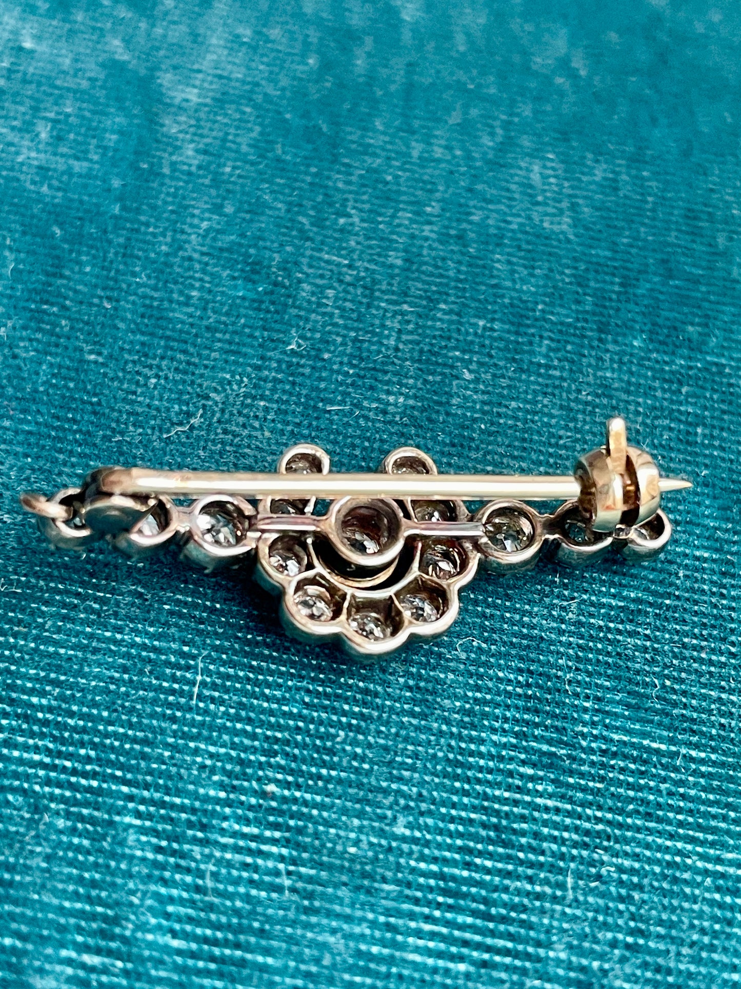 Antique Victorian Old-Cut Diamond Horseshoe Silver-Over-Gold Brooch