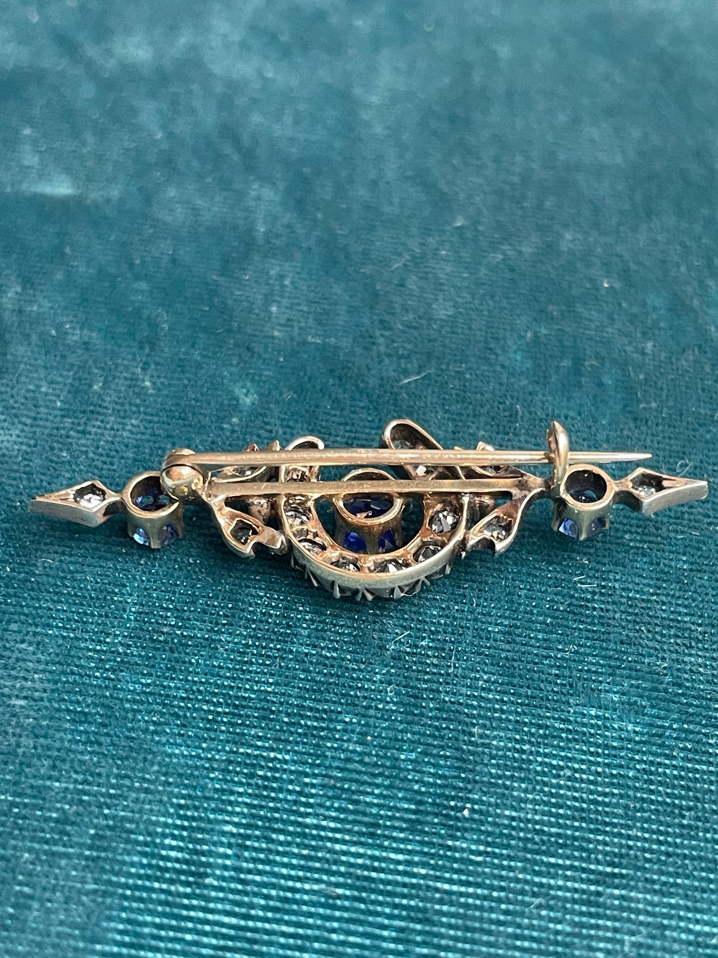 Antique Victorian Diamond Horseshoe with Sapphires Equestrian Silver-Over-Gold Brooch