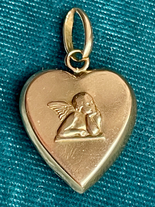 Italian Cherub and Engraved Poem Heart Shape 18k Gold Love Token