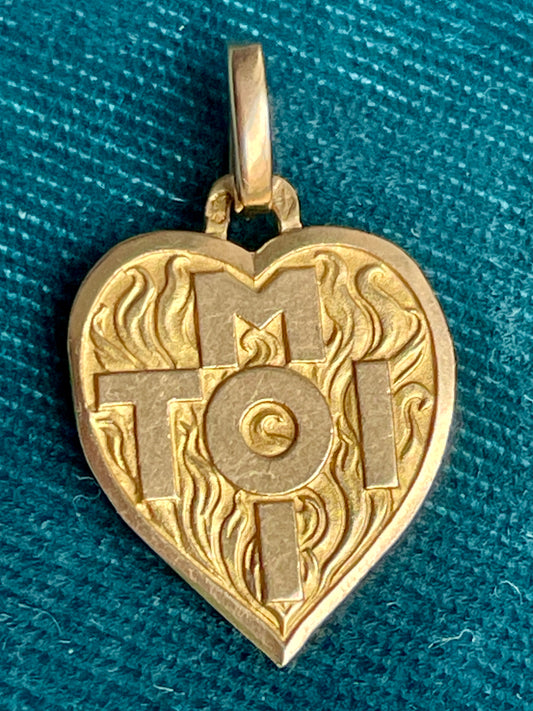 Antique French "Moi Toi" Heart 18k Gold Love Token