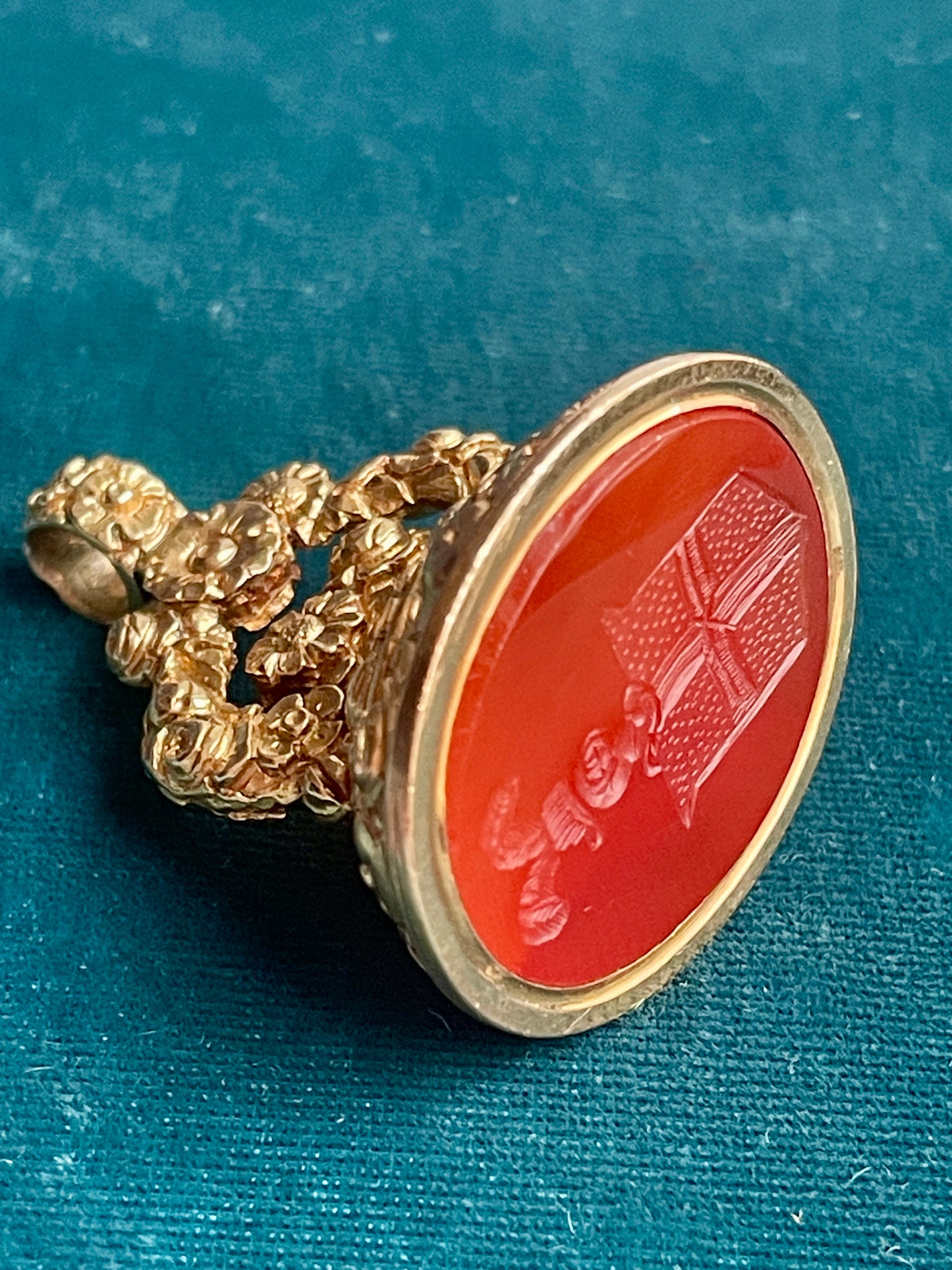 Antique Victorian Heavy Ornate Fob With Carnelian Seal 14k Gold Pendant
