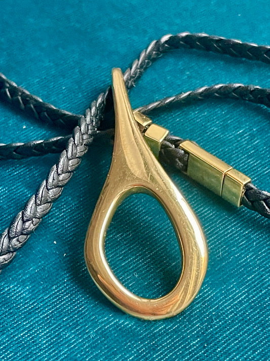 Tom Ford for Gucci Rare 18k Gold Stirrup on Braided Leather Cord Necklace