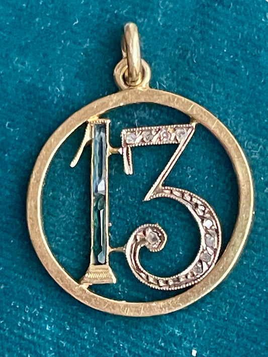 Sapphire and Diamond Lucky Numeral 13 18k Gold Pendant