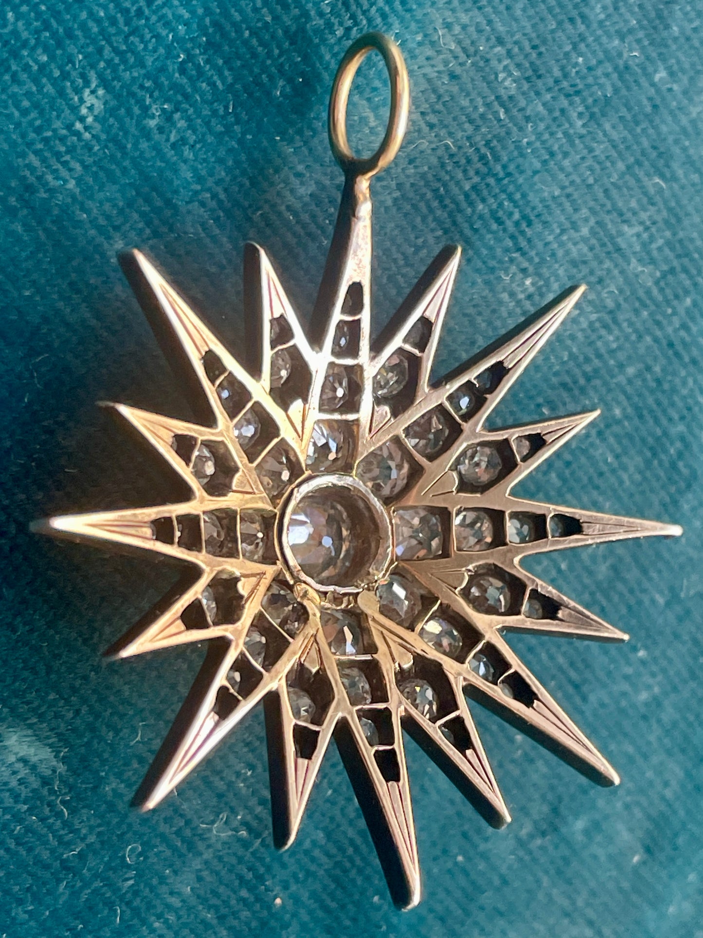 Antique Victorian Diamond Starburst Silver-Over-Gold Pendant