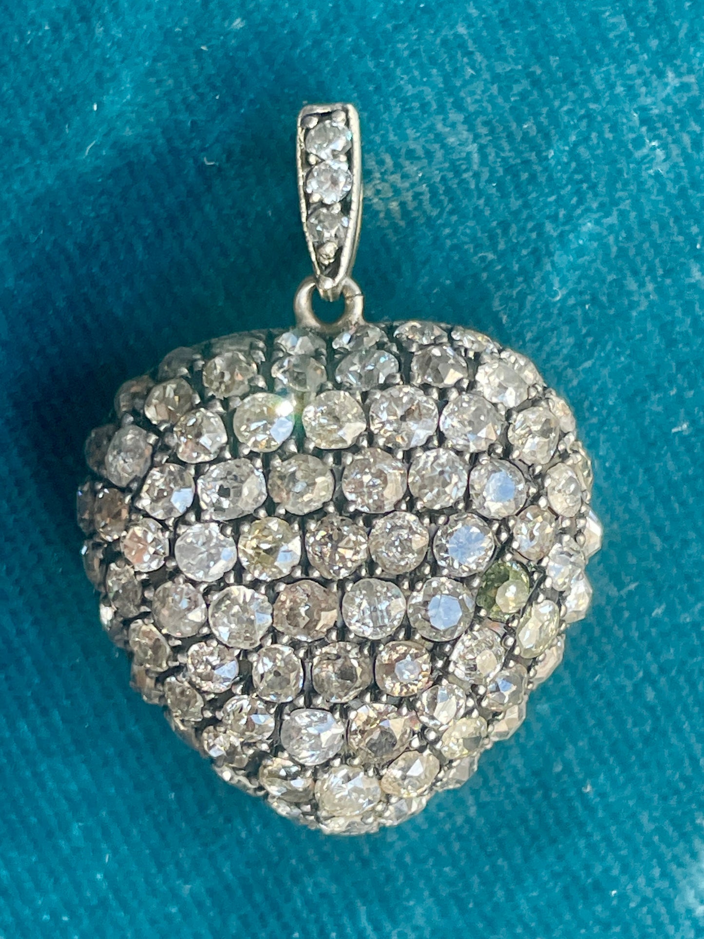 Antique Victorian Diamond Pave Heart Silver-Over-15k Gold Locket