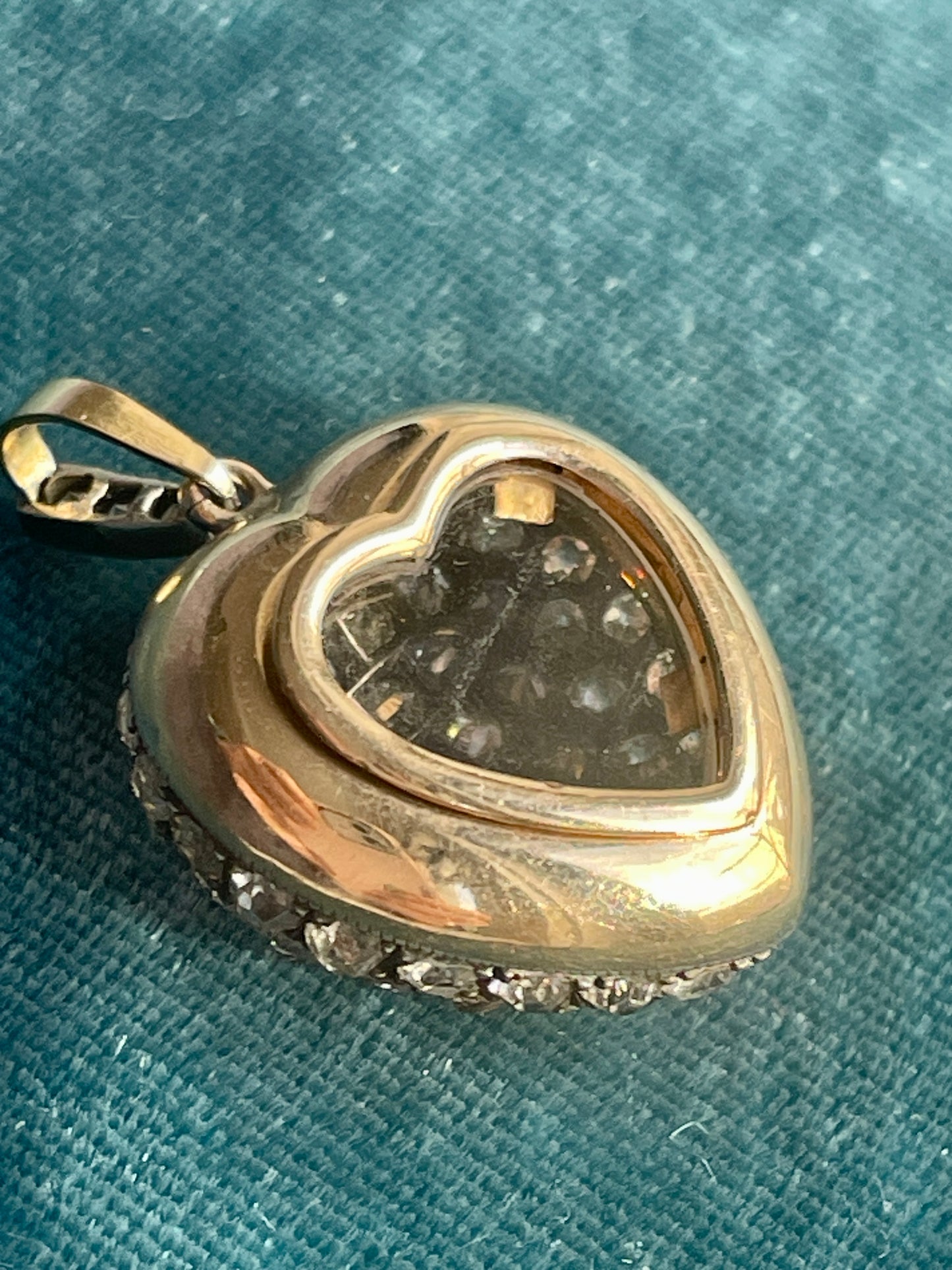 Antique Victorian Diamond Pave Heart Silver-Over-15k Gold Locket