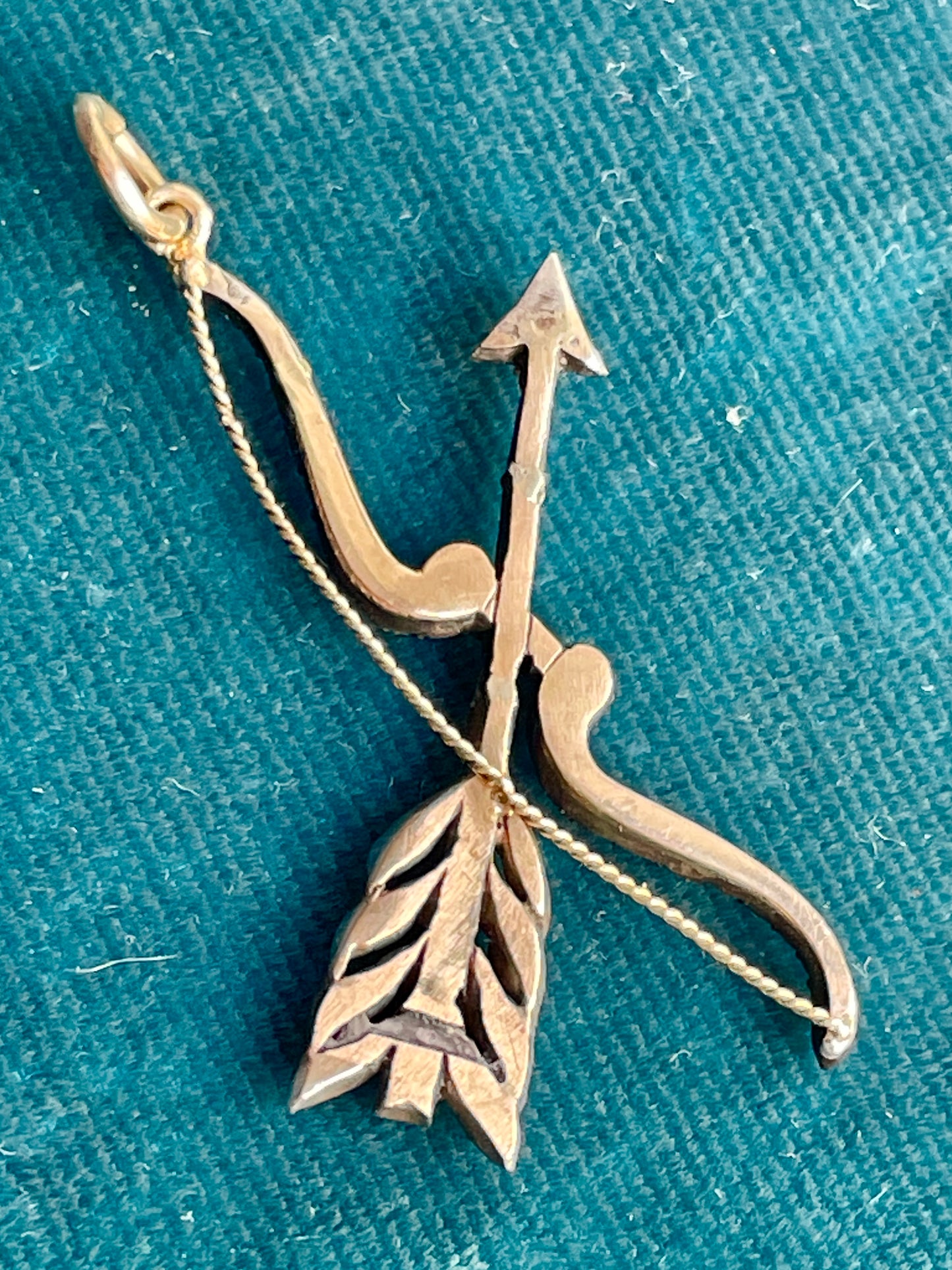 Antique Victorian Diamond Bow and Arrow Silver-Over-18k Gold Pendant