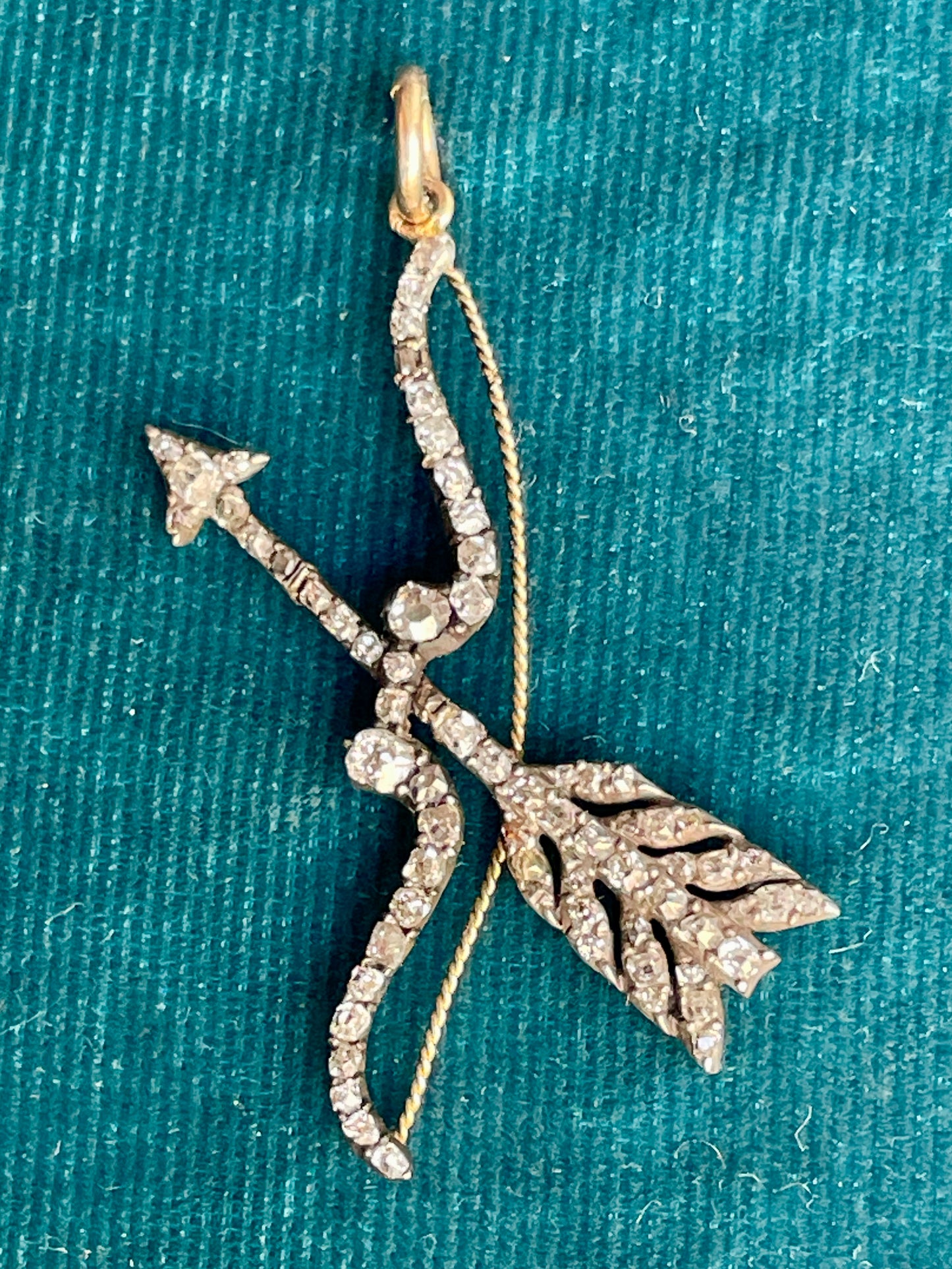 Antique Victorian Diamond Bow and Arrow Silver-Over-18k Gold Pendant
