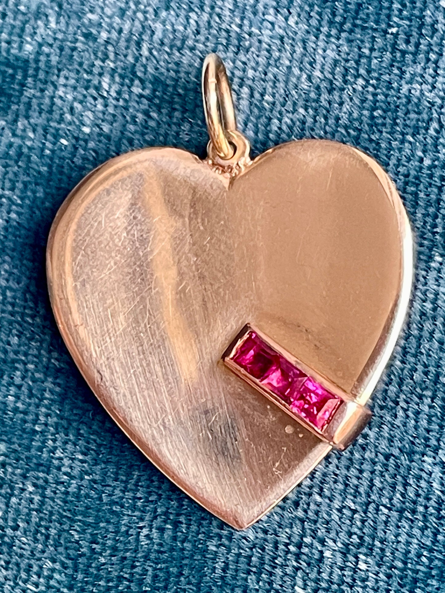 Mid-Century Ruby Accent 14k Gold Heart Pendant