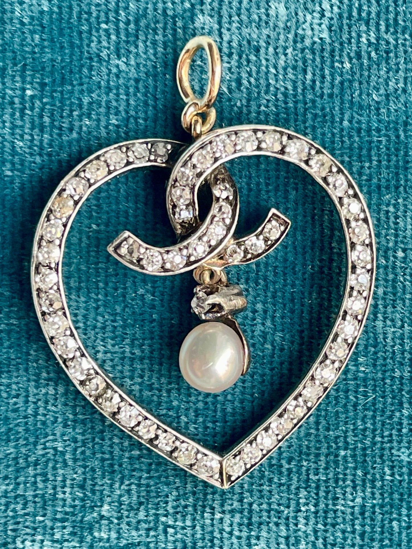 Antique Victorian Diamond-Set "Eternal Love" Silver-Over-Gold Serpent Heart Pendant