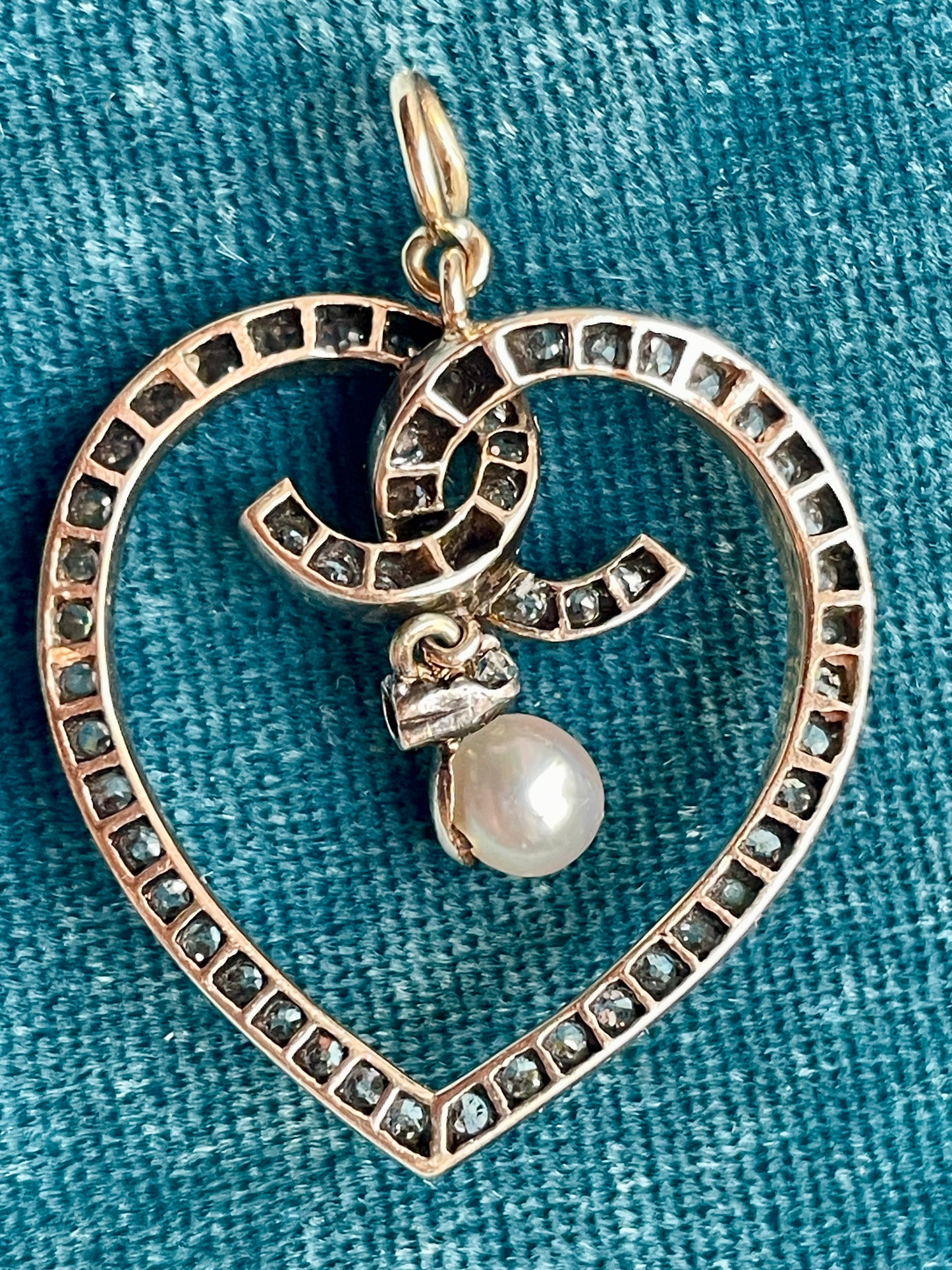 Antique Victorian Diamond-Set "Eternal Love" Silver-Over-Gold Serpent Heart Pendant