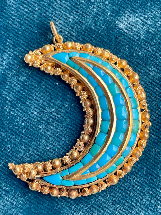 22k Gold & Turquoise Crescent Moon