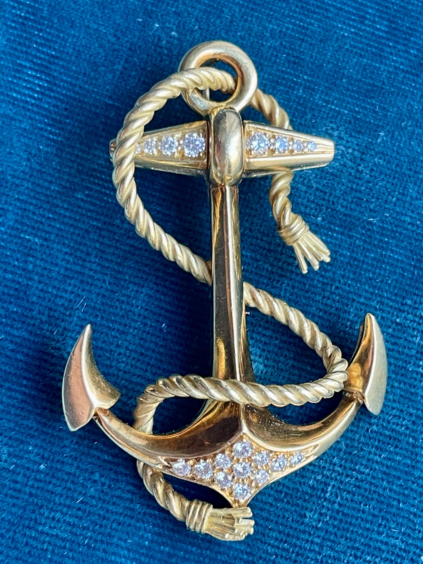 Diamond Stylized Anchor and Rope 18k Gold Pendant