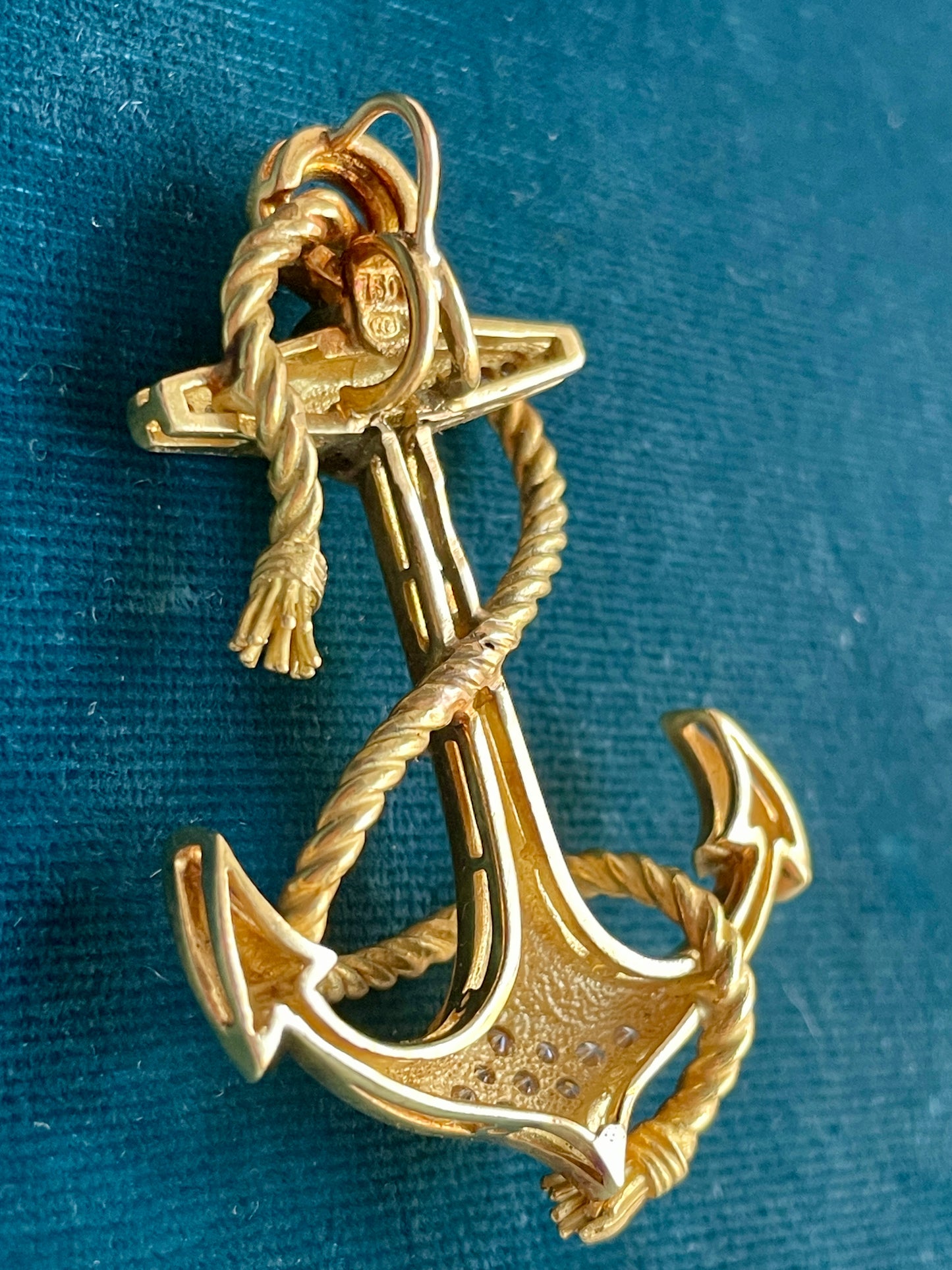 Diamond Stylized Anchor and Rope 18k Gold Pendant