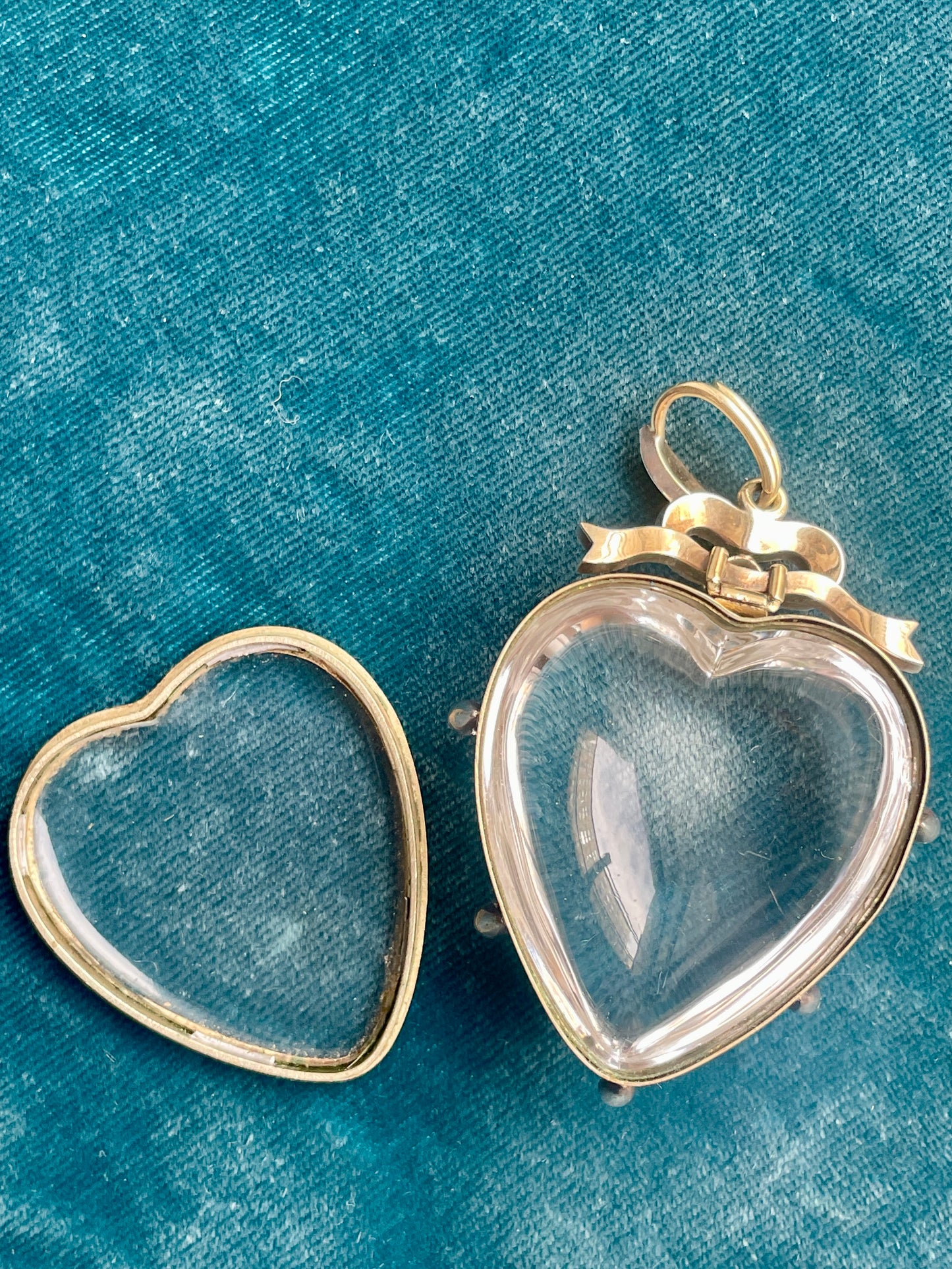 Antique French Diamond Accent Bow and Rock Crystal 14k Gold Locket