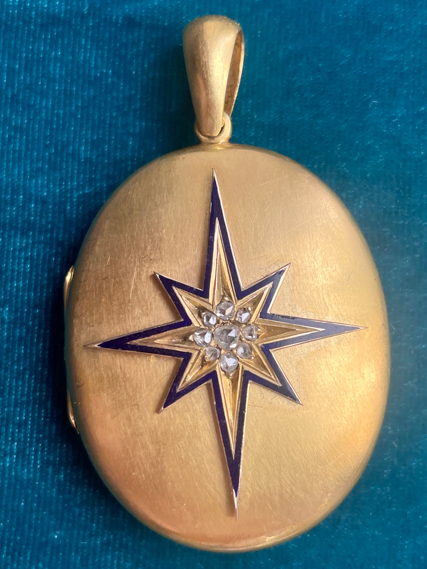 Antique Victorian Diamond and Blue Enamel North Star 18k Gold Locket
