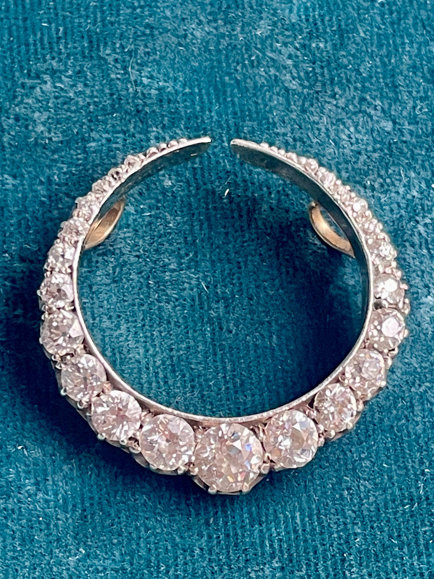 Antique Victorian Cheshire Diamond Crescent Silver-Over-18k Gold Pendant