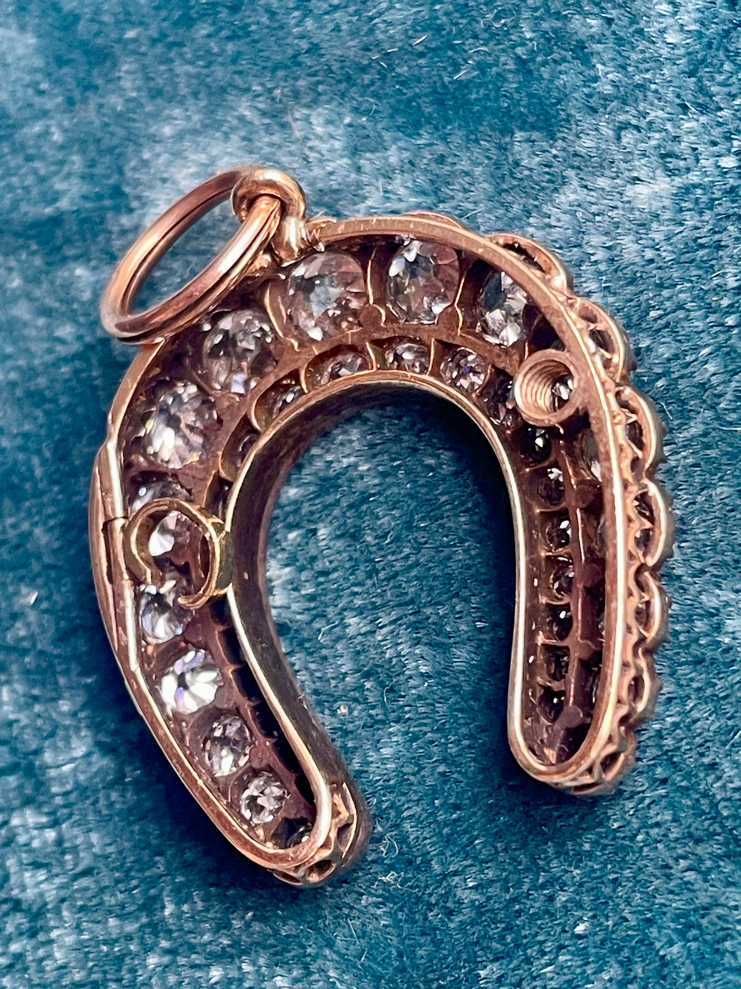 Antique Victorian Double Row Diamond Horseshoe Silver-Over-18k Pendant