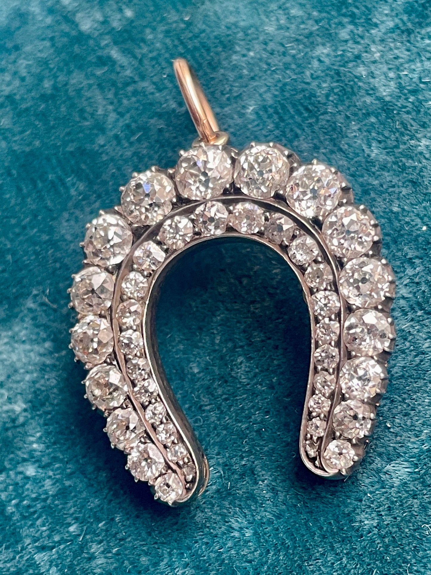 Antique Victorian Double Row Diamond Horseshoe Silver-Over-18k Pendant