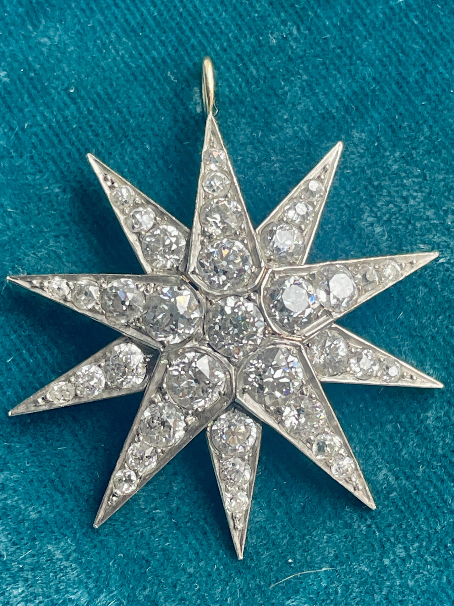 Antique Victorian Diamond Starburst Silver-Over-Gold Pendant