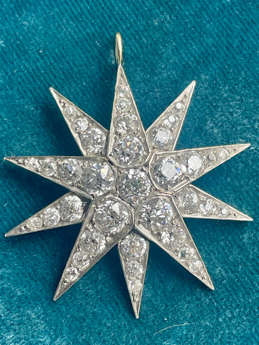 Antique Victorian Diamond Starburst Silver-Over-Gold Pendant
