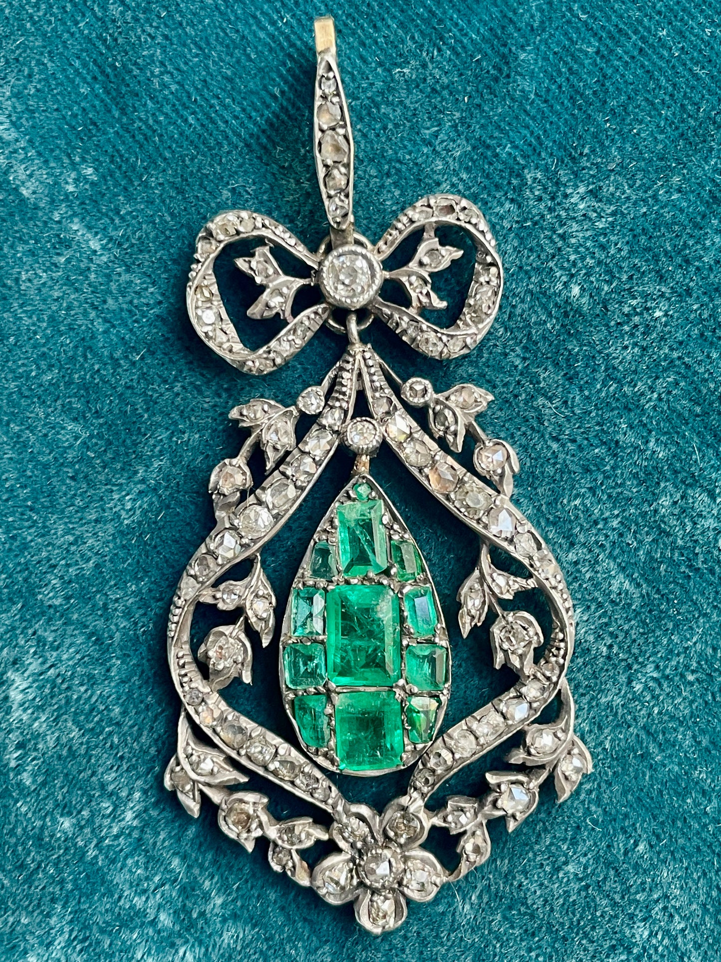 Antique Georgian Emerald and Diamond Silver-Over-Gold Pendant
