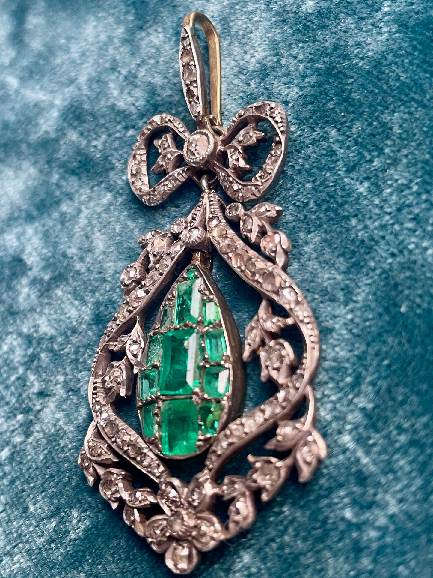 Antique Georgian Emerald and Diamond Silver-Over-Gold Pendant