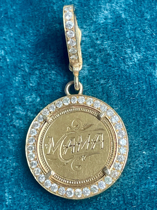 Diamond Halo "Mama" Inscribed 18k Gold Love Token