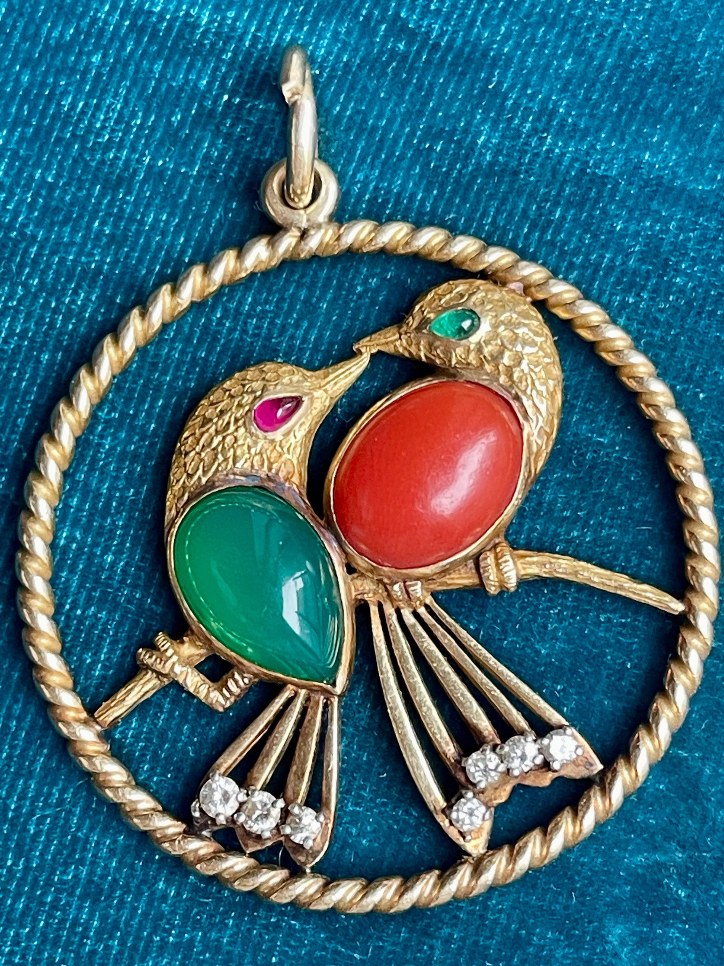 Cartier Multi-Gem Love Birds 14k Gold & Platinum Pendant