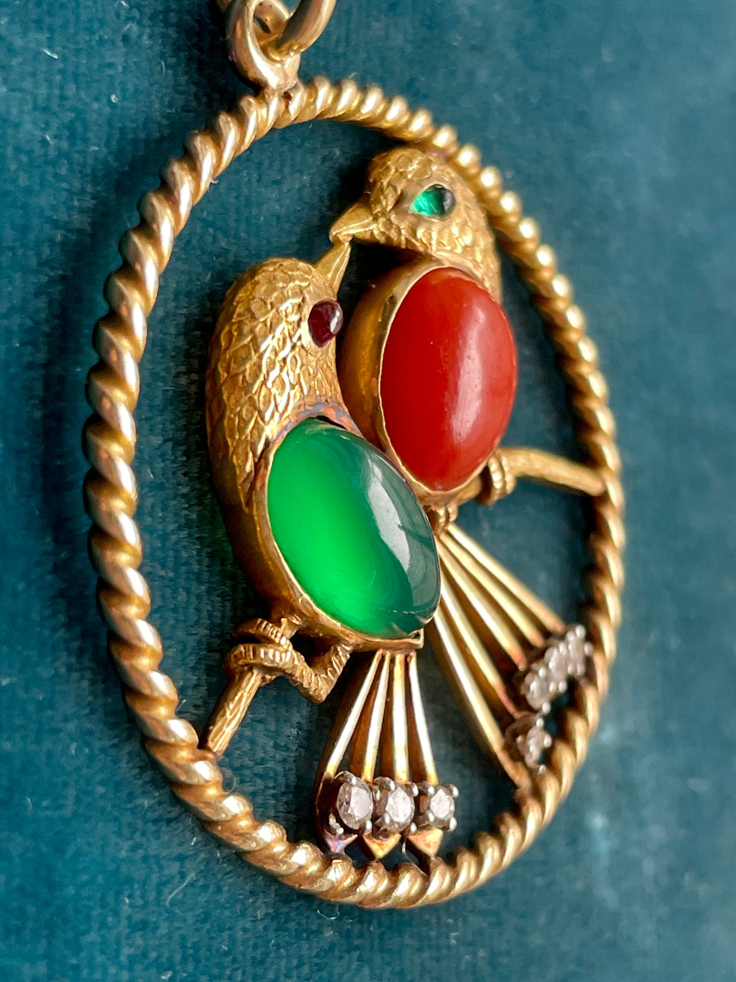 Cartier Multi-Gem Love Birds 14k Gold & Platinum Pendant