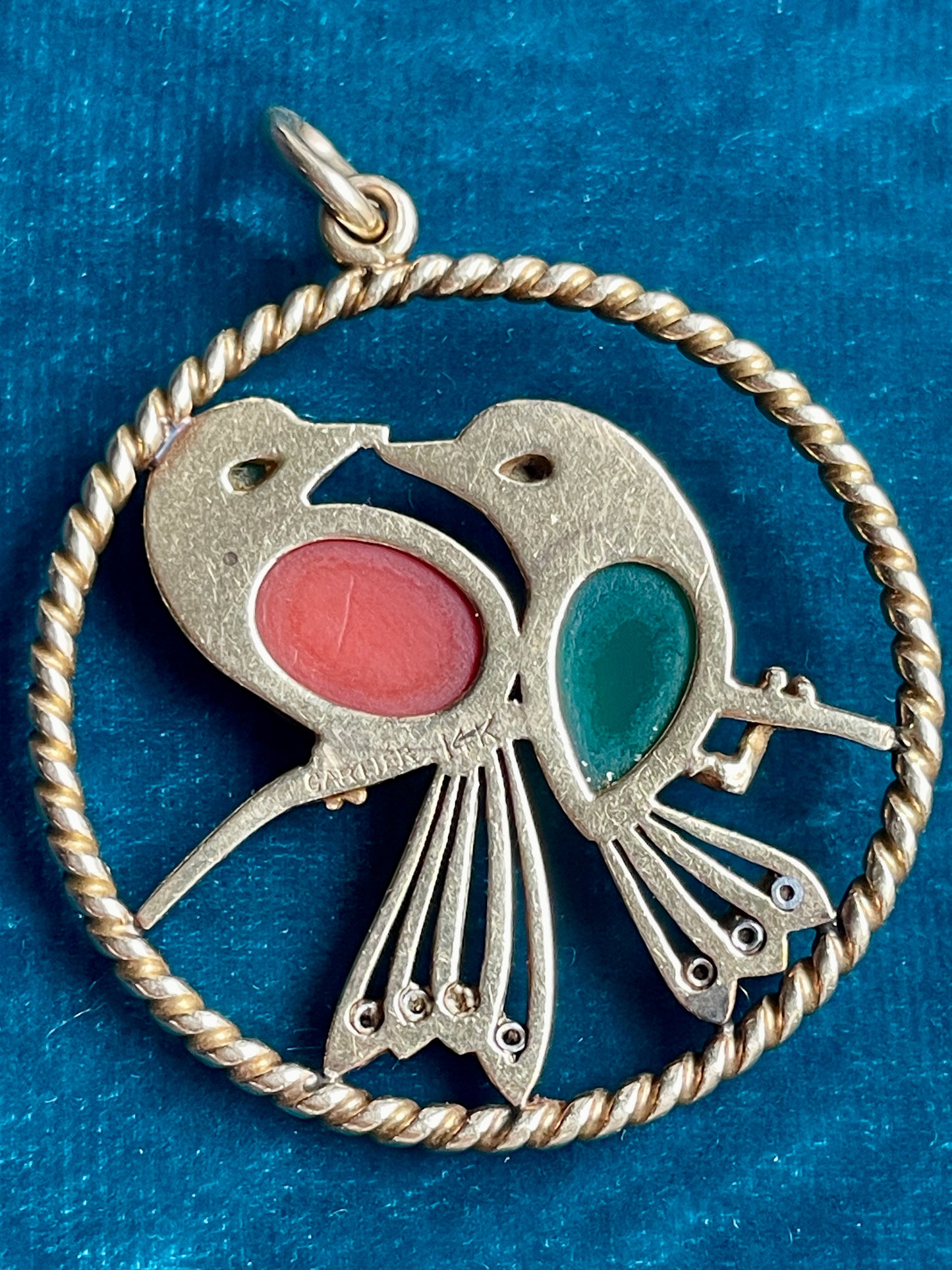 Cartier Multi-Gem Love Birds 14k Gold & Platinum Pendant