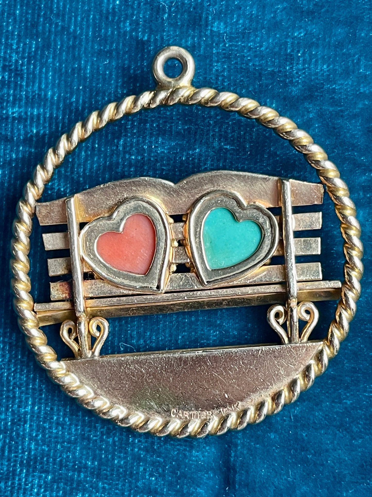 Cartier Multi-Gem "Lovers on a Bench" 14k Gold Pendant