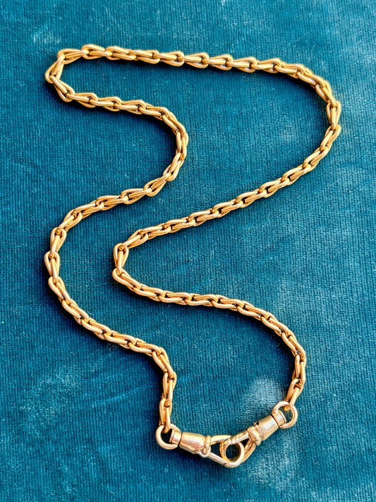 Antique French Barley Link 18k Gold 17.5" Watch Chain