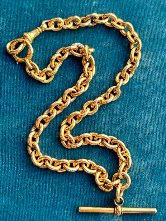 Antique Oval Cable Link 15k Gold 15" Albert Watch Chain